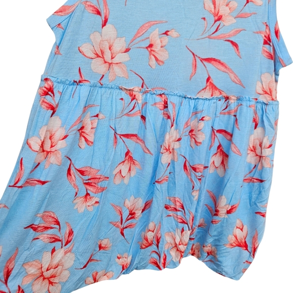 Forever 21 Tank Top Small Blue Floral Bubble Flared Knit Summer Sleeveless - Picture 5 of 7